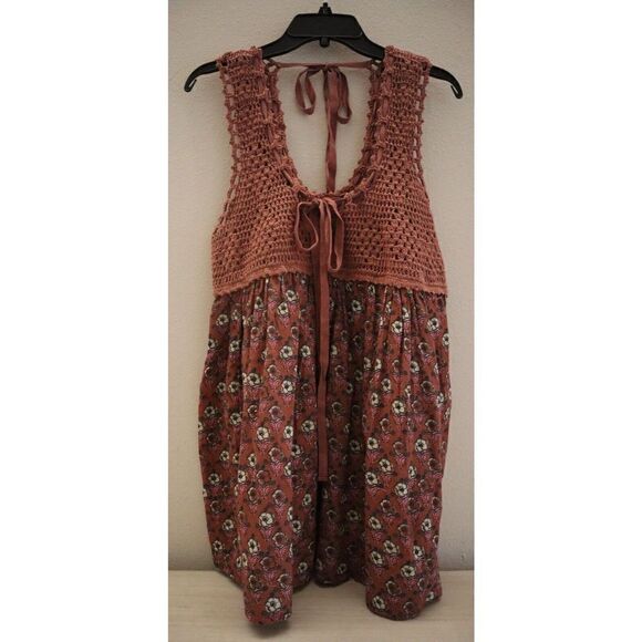 Free People OB1505272 Women's Sz XS Brown Multi Floral Honey Pie Babydoll Tunic - Picture 1 of 9